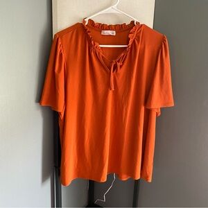89th & Madison Orange Ruffled Tie Front Blouse